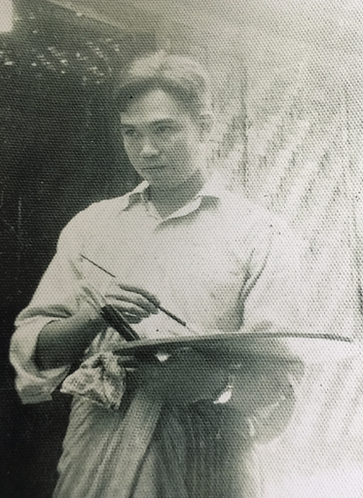 Aung Khin painting in his youth