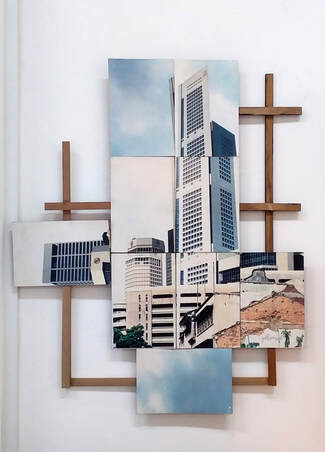 gilles massot downtown 1991 laser copies plywood unique 102cmx 84cm x 4cm 1991 sgd3500