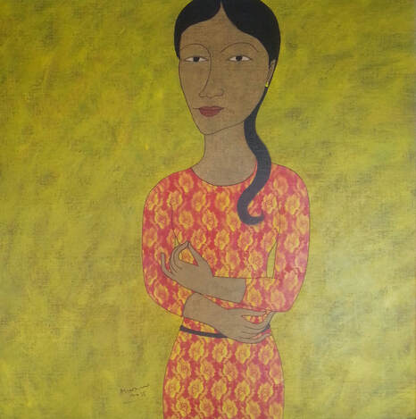 min zaw standing lady 2015 acrylic on canvas 92cm x 92cm