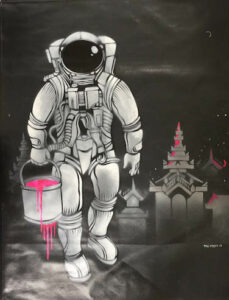 thu myat acrylic stencil and spray on canvas 2017 1