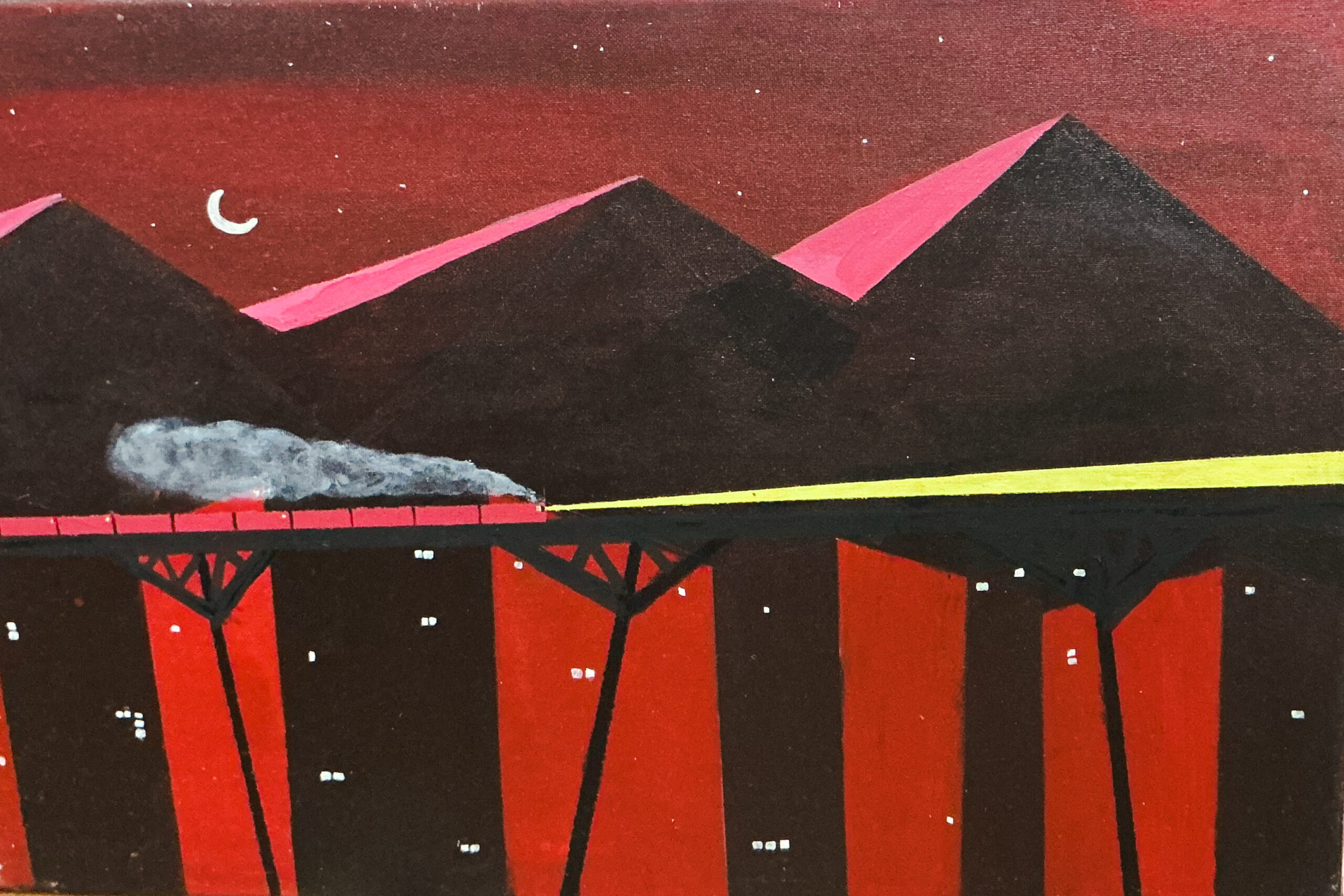 Yeyint Naing, A Train in Dream 2, Acrylic on Canvas 40 x 60 cm, 2025,USD 1000